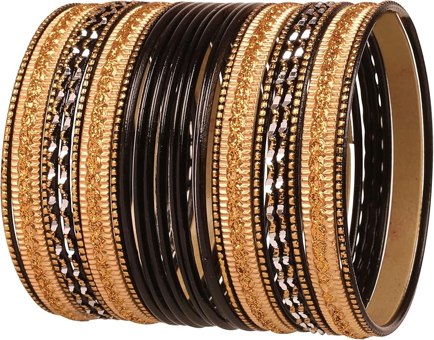 Touchstone Indian Metal Bangles for Women Gold Alloy Bracelets desi 2 Dozen Bangle Collection Bollywood Women's Jewelry Set Multi Stacking Wide Chunky Textured Golden Set of 24 in Gold or White Tone