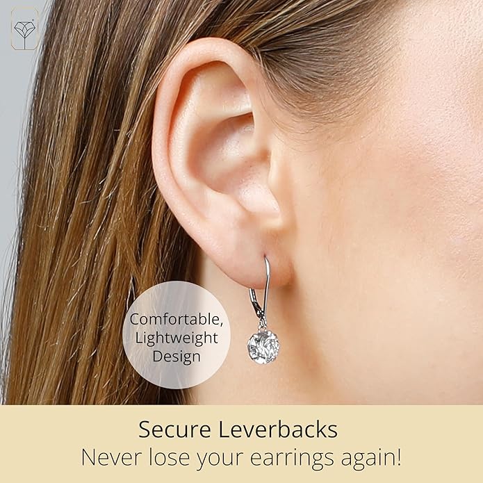 14k Gold Leverback Cubic Zirconia Dangle Earrings | Solid Real White or Yellow Gold Dangle Earrings for Women | 1-8 CT.TW 14k Gold Earrings for Women | CZ Cubic Zirconia Drop Earrings by MAX + STONE