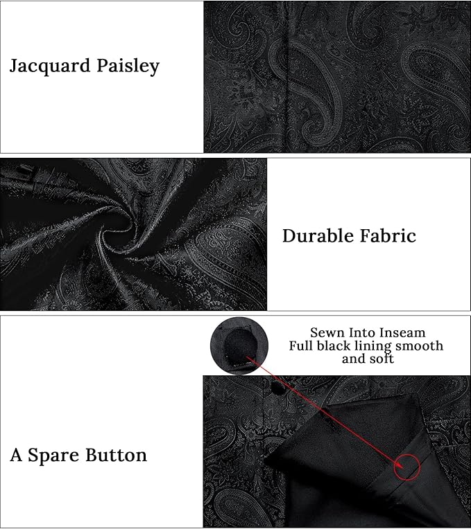 DiBanGu Mens Paisley Suit Vest Silk Jacquard Waistcoat and Necktie Set Formal Shawl Collar Dress Vest 7PCS for Wedding Party