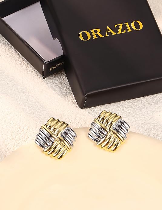 ORAZIO Chunky Gold Plated Knot Earrings for Womens Trendy 925 Silver Statement Lightweight Dangle Drop Hypoallergenic Large Geometric Stud Earring Jewelry for Women
