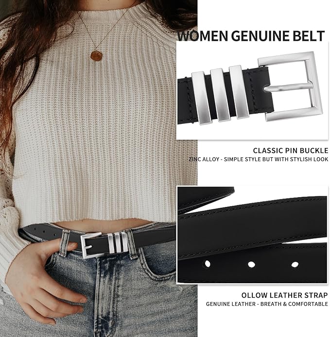 TINIDI Women Genuine Leather Belt for Jeans Pants Dress Fashion Ladies Waist Belt with Gold Buckle