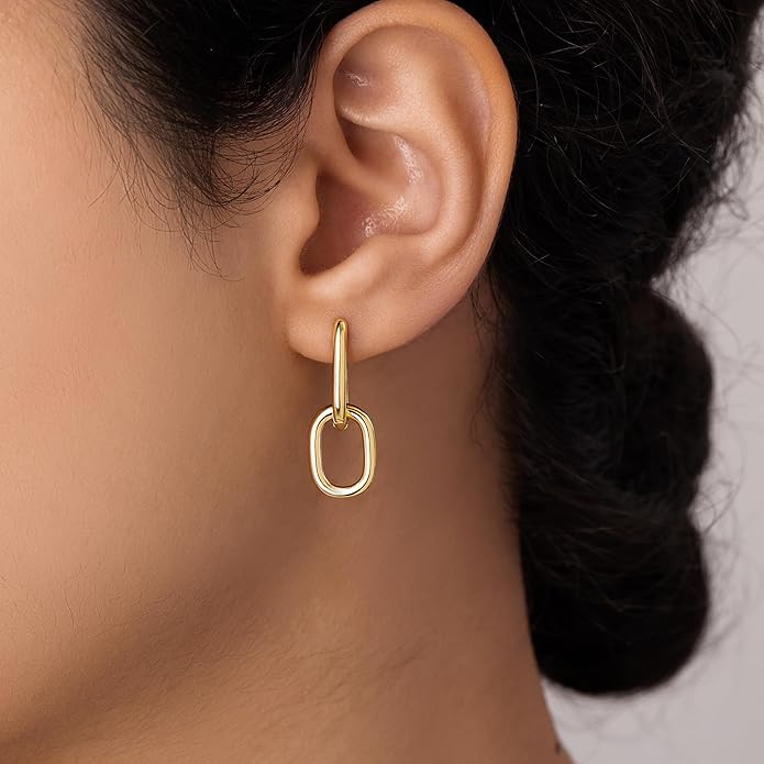 Gold Plated Statement Chunky Dangle Stud Earrings for Women, Gold Plated Hoop Knot Claw Earrings Tarnish Free Jewelry for Women Gifts