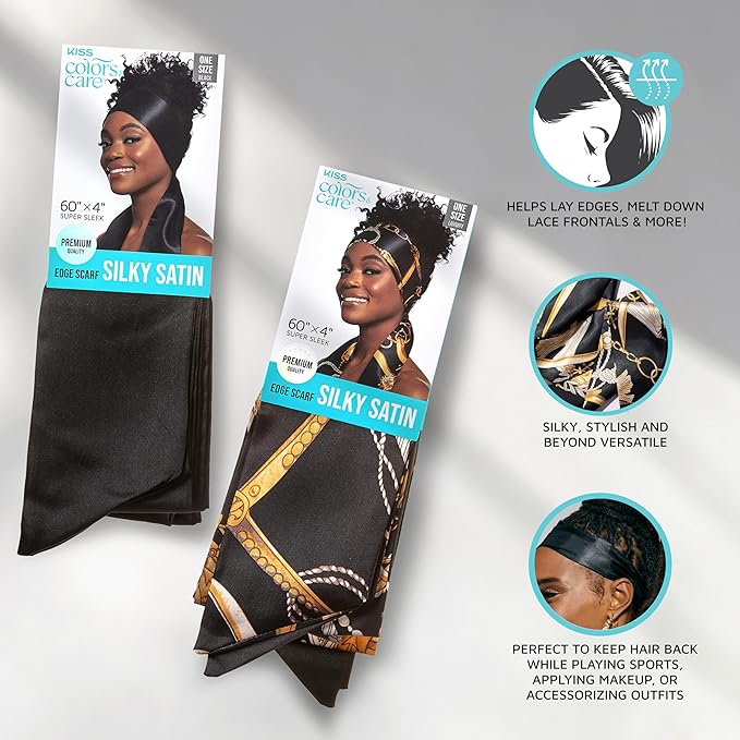 KISS COLORS & CARE Soft Satin Wrap Scarf - Tie Dye, Fashionable Multi-Purpose, Premium Hair Scarf for Minimizing Frizz, Chic & Comfortable, Preventing Breakage & Securing a Variety of Hair Styles