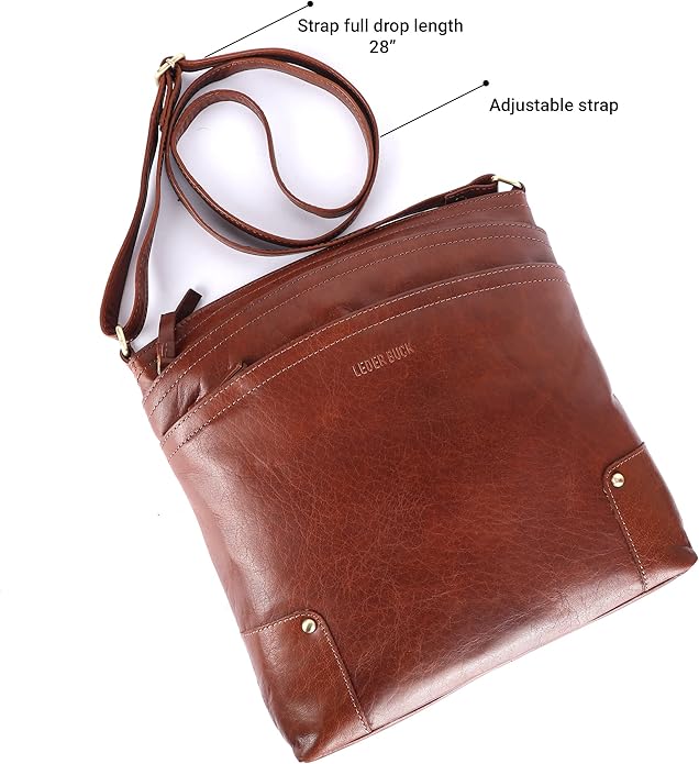 Terry Large Soft Real Leather Womens Crossbody Handbags and Purses-Triple Zip Premium Sling Crossover Shoulder Bag