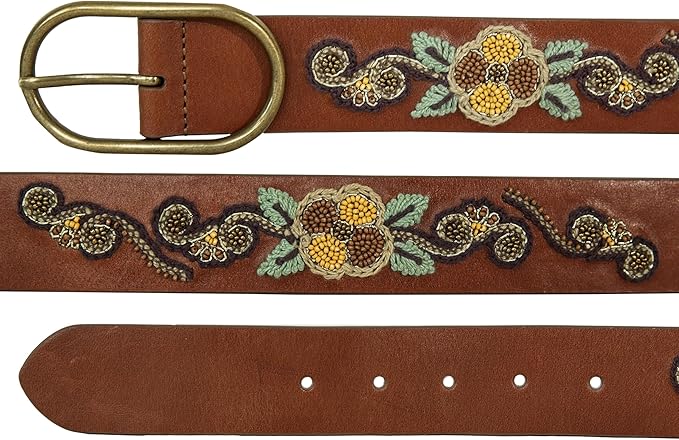 Lucky Brand Women's Embroidered Leather Belt | Stylish | Classic | Western-Inspired | American Heritage | Jean | Pant