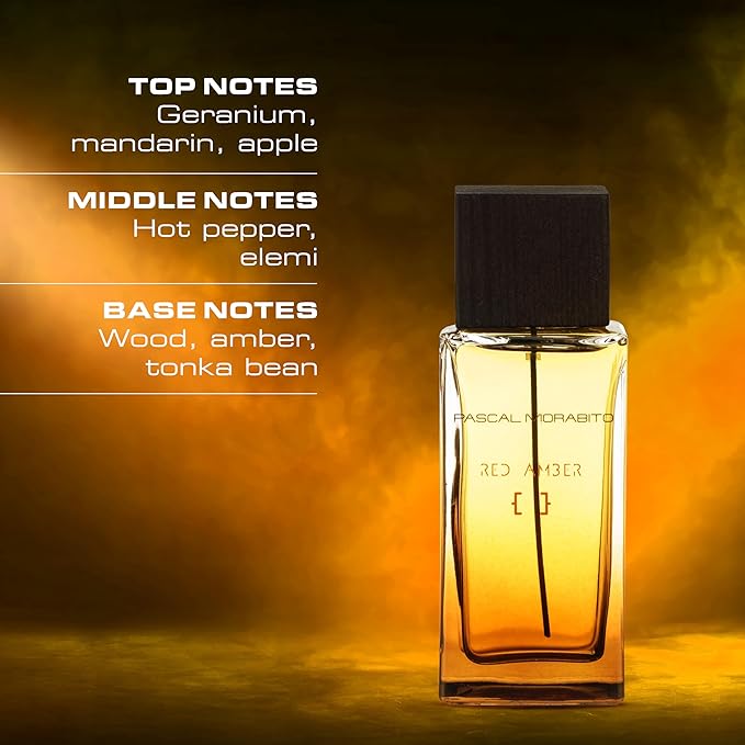 Pascal Morabito - Red Amber - 3.4 Oz Eau De Toilette - Fragrance Mist For Men - Spicy Oriental Scent - Cologne Spray With Apple, Pepper, Geranium, Tonka, Wood Accords