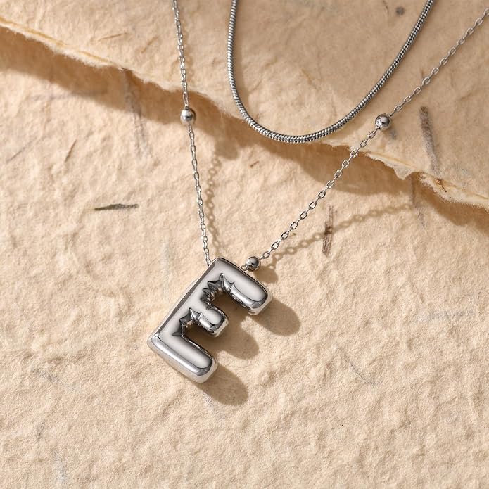 LUCA SMITH Initial Necklaces for Women, Dainty Balloon Bubble Letter, Name Letter Alphabet Pendant Layered Choker Chain Jewelry Gift