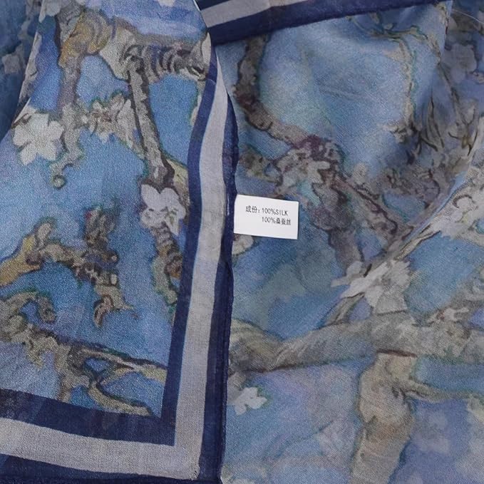 100% Mulberry Silk Women's Neck Silk Scarf-Lightweight Shawl,FLoral Print Beach Silk Wrap-Scarves for Photography