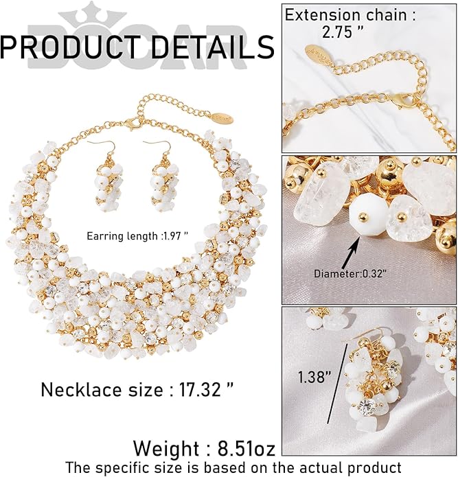 Bocar Fashion Crystal Chunky Collar Statement Necklace Earring Set for Women Gift (NK-10260)