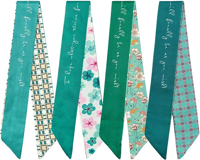 4 Pack Purse Scarf Handbags Skinny Twill Hair Scarves Narrow Neck Scarf Band Women Fashion Accessories Bag Charms