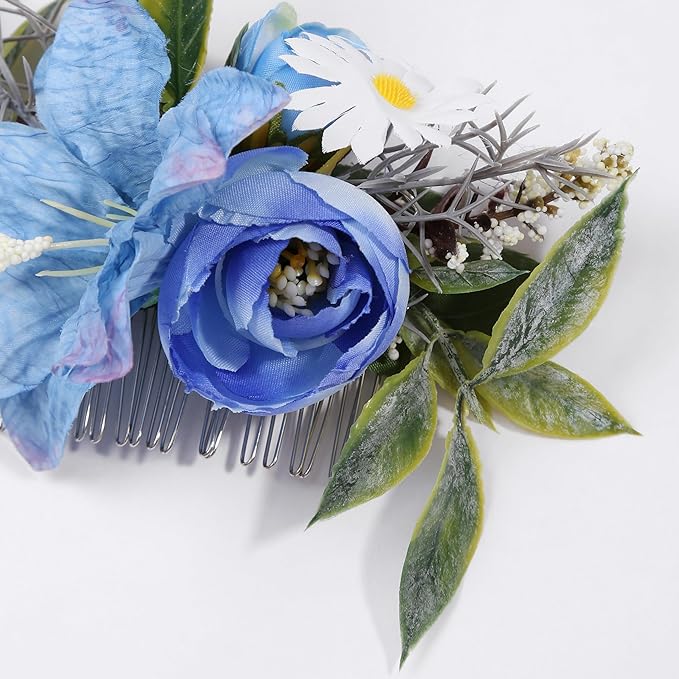 Flower Hair Clip for Women - Elegant Hair Accessory for Wedding, Party & Daily Wear (Blue)