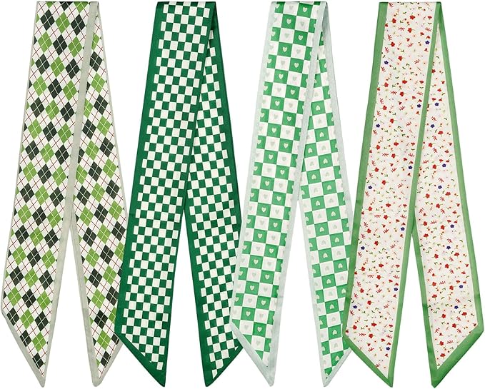 4 Pack Purse Scarf Handbags Skinny Twill Hair Scarves Narrow Neck Scarf Band Women Fashion Accessories Bag Charms