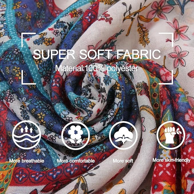 Yeieeo Boho Scarf for Women Lightweight Floral Printed Scarf Fall Winter Fashion Fringed Shawl