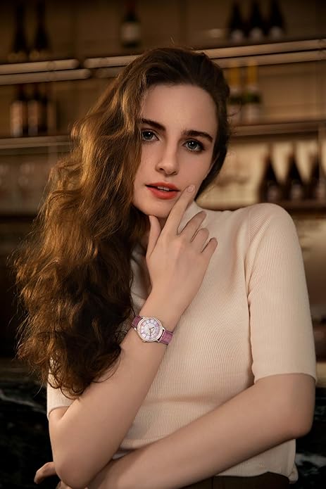 GOLDEN MAPLE Dainty Watches for Women, Mother-of-Pearl Dial and Swiss Quartz Movement, Ladies Watch with Leather Strap