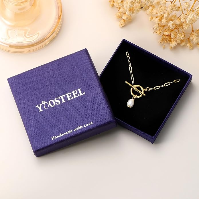 Yoosteel Pearl Necklace for Women - 14K Gold Plated Pearl Pendant Necklaces Minimalist Women Pearls Layered Necklace Dainty Trendy Bridal Bridesmaid Wedding Gifts for Her