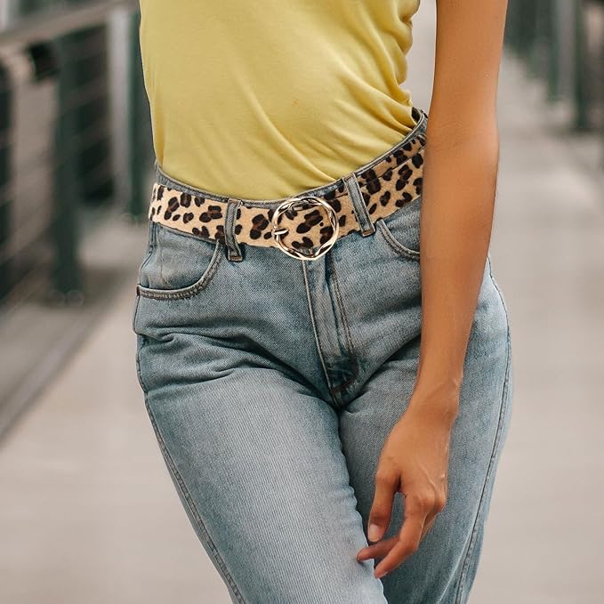 Leopard Belts for Jeans Pants Dress, Genuine Leather Belts, Vintage Chic Waist Belts for Women Men