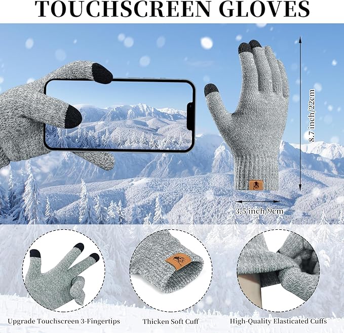 Winter Warm Beanie Hat Touchscreen Gloves Long Scarf Set for Women with Headband, Knit Cap Scarves with Tassel for Women