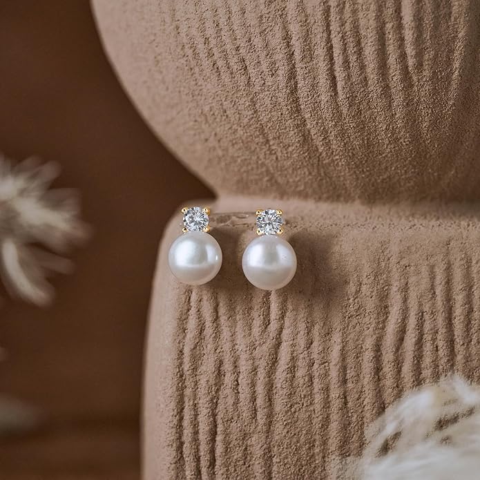 CHESKY Christmas Gifts Pearl Earrings for Women, Dainty 14K Gold Plated/Silver Plated Drop Quality Handpicked AAA+ Freshwater Cultured Round Pearls Dangle Earrings Wedding Jewelry for Women Gifts