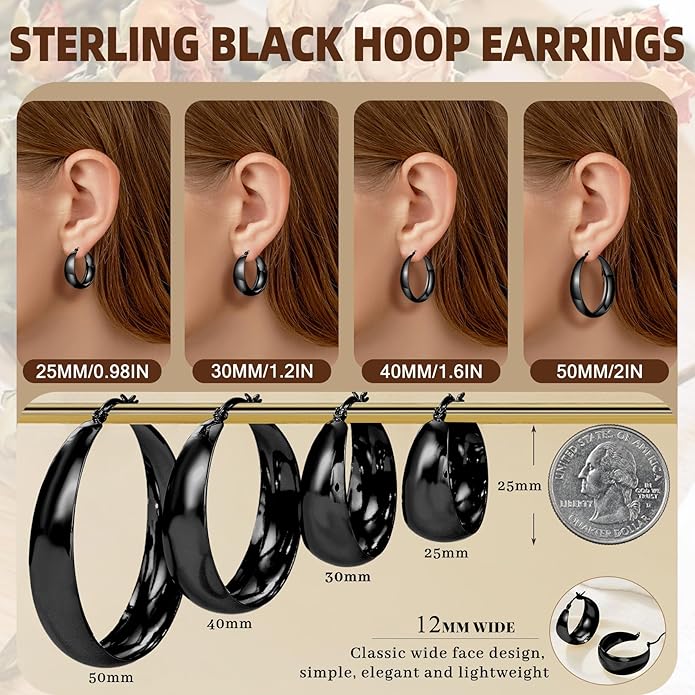 Senteria 12mm Wide Thick Hoop Earrings 925 Sterling Silver Hoop Earrings for Women Hypoallergenic 14K Real Gold Plated Hoops Large Earring Lightweight Chunky Hoops Earring for Women 25/30/40/50MM