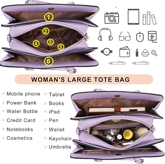 Purses for Women Handbag Wallet Tote Shoulder Hobo Bag Top Handle Satchel Purse Set 2pcs with 3 Compartments