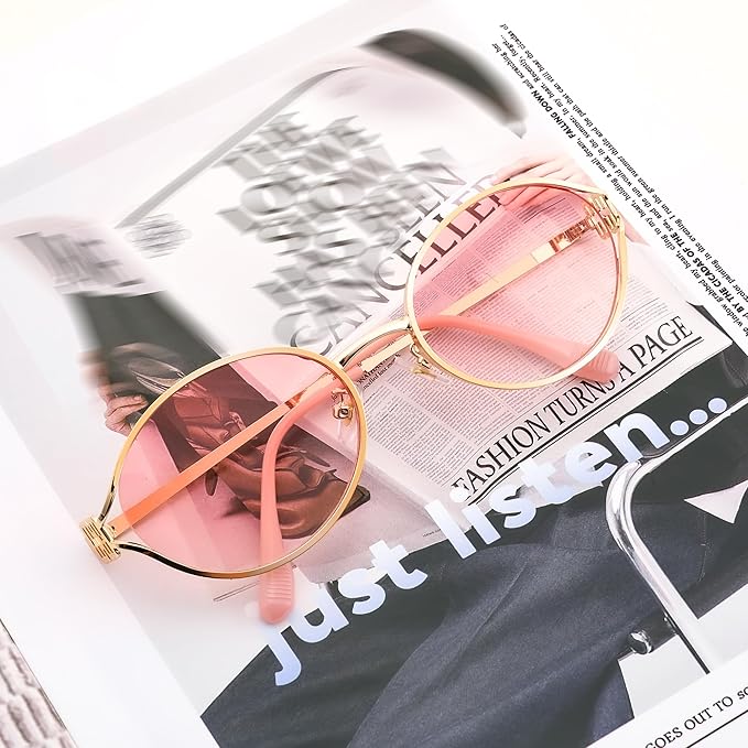 FEISEDY Retro Oval Small Sunglasses for Women Men 90s Trendy Classic Y2K Frame Round Shades UV400 Protection B9164