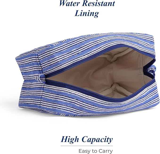 Huar Travel Makeup Bag- Large Capacity Cosmetic Bags for Women - Water Resistance Lining Portable Pouch & Open Toiletry Bag - Perfect Girls Makeup Organizer for Travel Essentials (Blue)