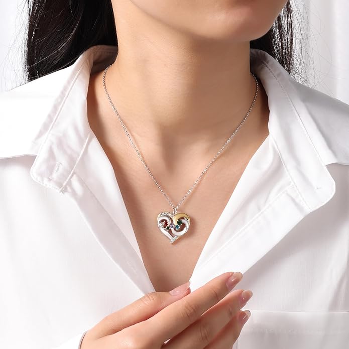 GLAMCARAT Personalized mothers necklace with birthstones names sterling silver jewelry for women customized engraved necklace