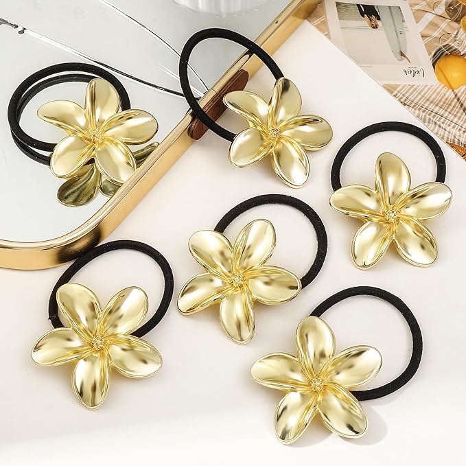 Gold Metal Hair Ties for Women - Cuffs, Accessories, Elastic Bands for Thick and Thin Hair Ponytails