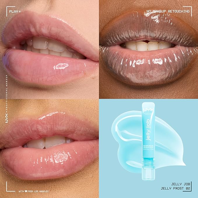 NYX PROFESSIONAL MAKEUP Jelly Job Lip Gloss, Lip Tint Gloss with Full-Bodied, Smoothing, and Hyper-Glossy Shine - Jelly Frost (Icy Blue)