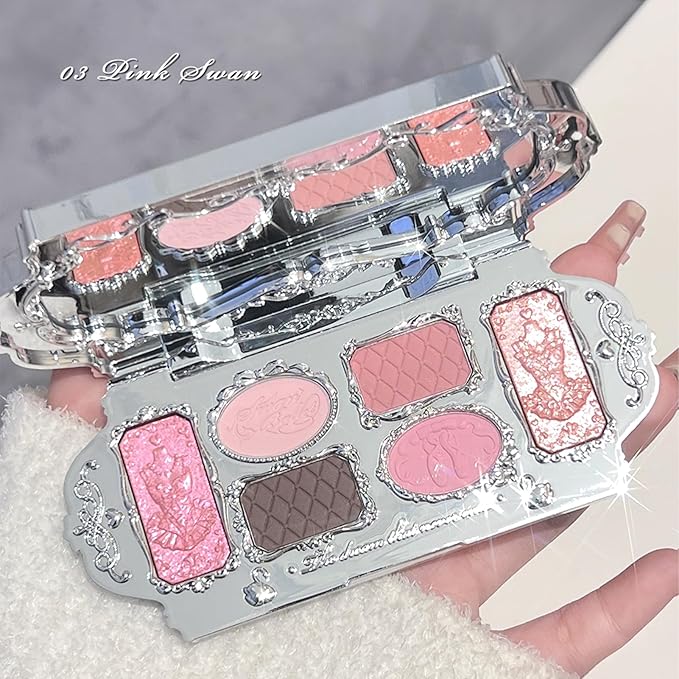 Flower Knows Swan Ballet Six-Color Makeup Palette,Soft Pink Eyeshadow with 4 Matte + 2 Shimmer Shades,Blendable Smooth Cute Eye Makeup,0.23 Oz(03 Pink Swan)