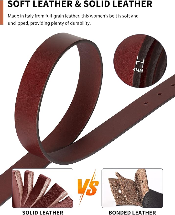 Womens Belt for Jeans Genuine Leather Belt Vintage Solid Brass Circle buckle Gift Box Packaging