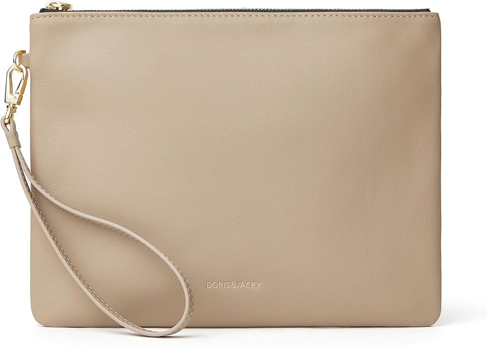 DORIS&JACKY Lambskin Leather Wristlet Clutch Purse for Women Soft Designer Slim Cell Phone Pouch Bag with Detachable Strap