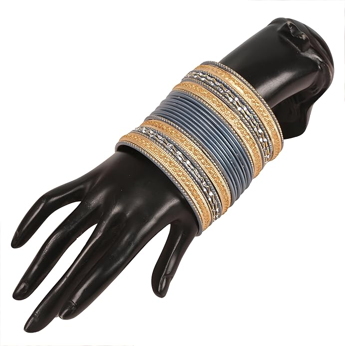 Touchstone Indian Metal Bangles for Women Gold Alloy Bracelets desi 2 Dozen Bangle Collection Bollywood Women's Jewelry Set Multi Stacking Wide Chunky Textured Golden Set of 24 in Gold or White Tone
