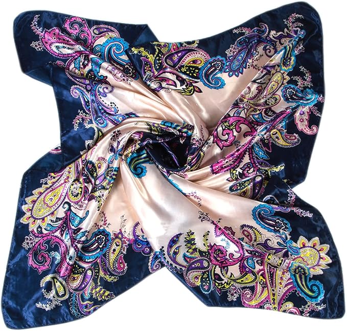 YOUR SMILE Silk Like Scarf Women's Fashion Pattern Large Square Satin Headscarf Headdress