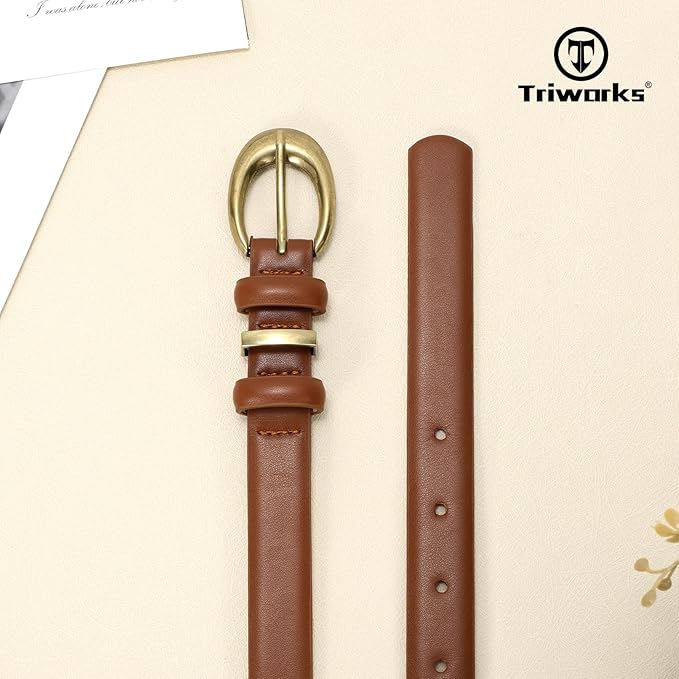 TRIWORKS 3 Pack Women Leather Belt for Jeans Pants Fashion Ladies Faux Leather Belt with Gold Buckle