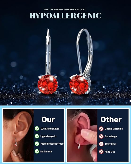 Moissanite Earrings,1.0ct-2.0ct D Color Brilliant Round Cut Earring 18K White Gold Plated Sterling Silver Dangle Earrings Moissanite Leverback Drop Earring s