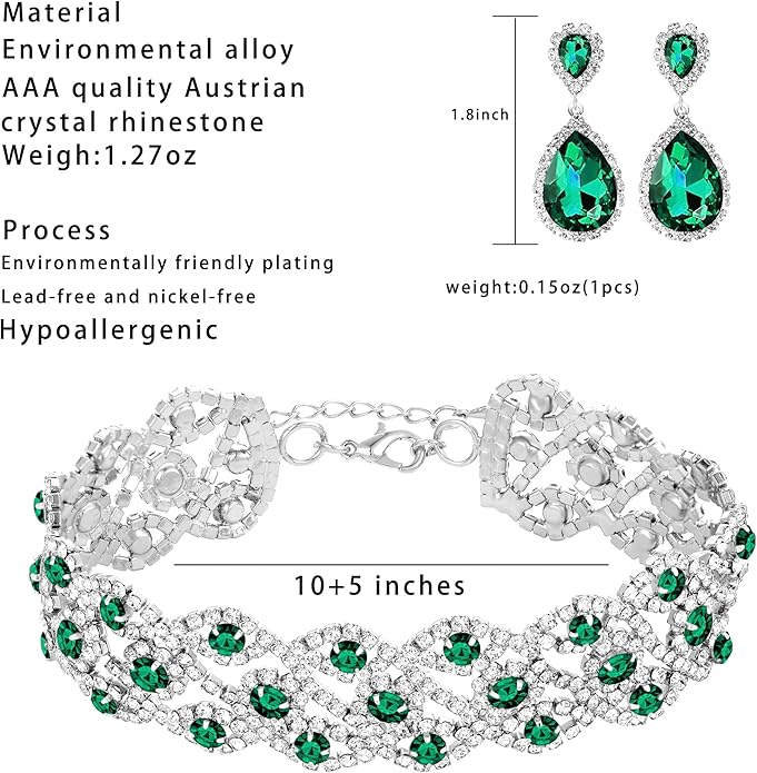 3/4 Pieces Women Jewelry Set Artificial Rhinestone Crystal Bride Statement Choker Necklace Tiara Crown Link Bangle Bracelet Teardrop Dangle Earrings Set