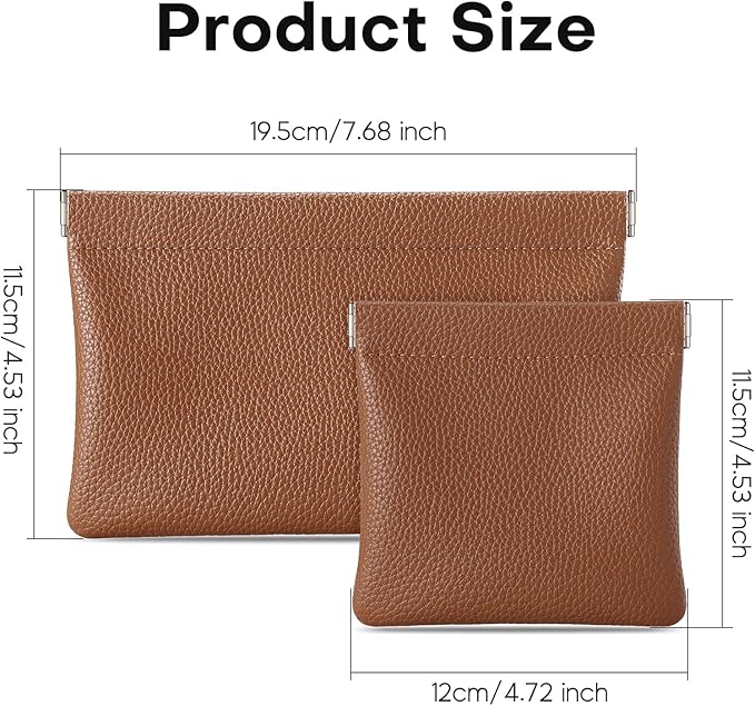 Sightor Leather Pocket Cosmetic Bag for Purse, 2 Pack Small Makeup Bag for Women Coin Purse Lipstick Cosmetic Accessories Organizer Travel Cosmetic Pouch (Brown)