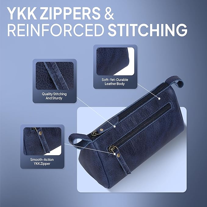 Leather Cosmetic Bags For Men and Women Travel Set HandCrafted Leather Makeup Bag, Small Toiletry Bag, Makeup Essentials Organiser Mini Cosmetic Pouch For Purse Dopp Kit