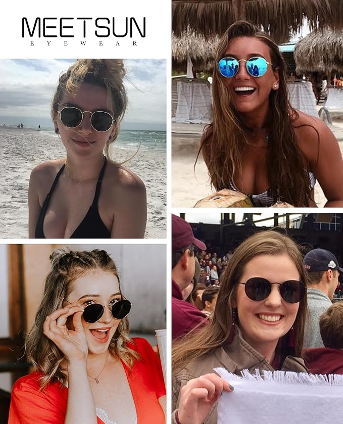 MEETSUN Round Polarized Sunglasses for Women Men Classic Retro Metal Frame Sun Glasses UV Protection