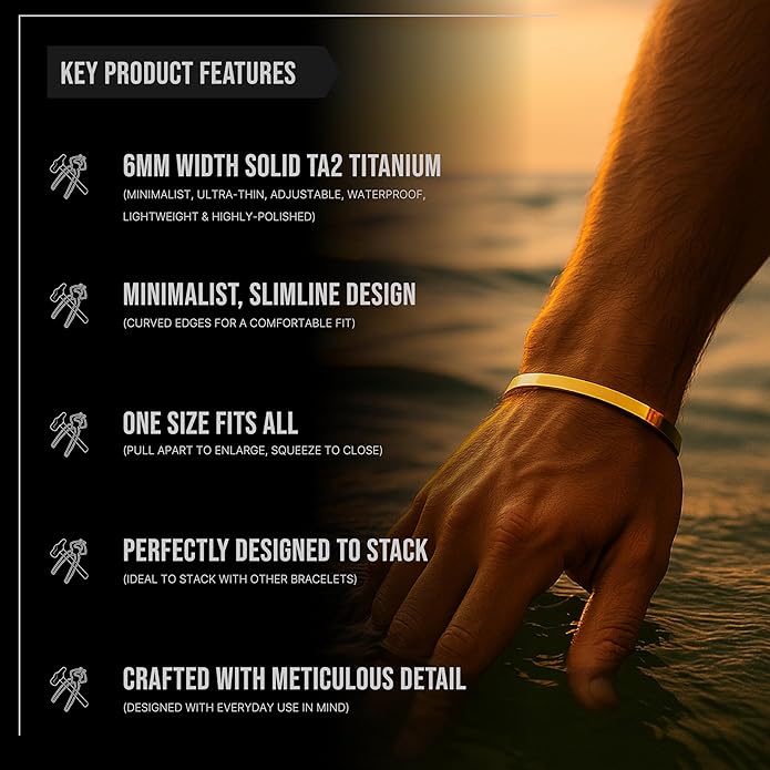 Forge & Foundry Men's Minimalist Titanium Cuff Bracelet | Versitile Unisize Waterproof | Design-Led Artisan Jewelry, from London | Ravick