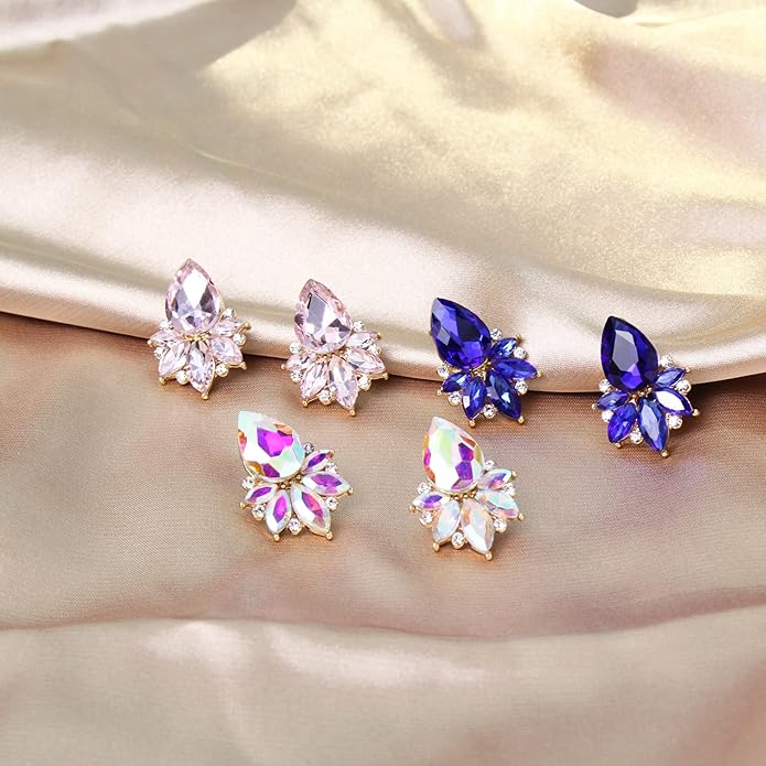 Vintage Rhinestone Earrings Fancy Crystal Cluster Drop Earrings Art Deco Earrings for Women