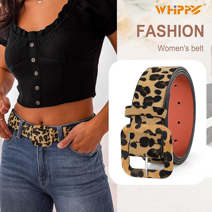 WHIPPY Women Leather Belt Candy Color Fashion Square Buckle Belt Ladies Belt for Jeans Pants Dresses