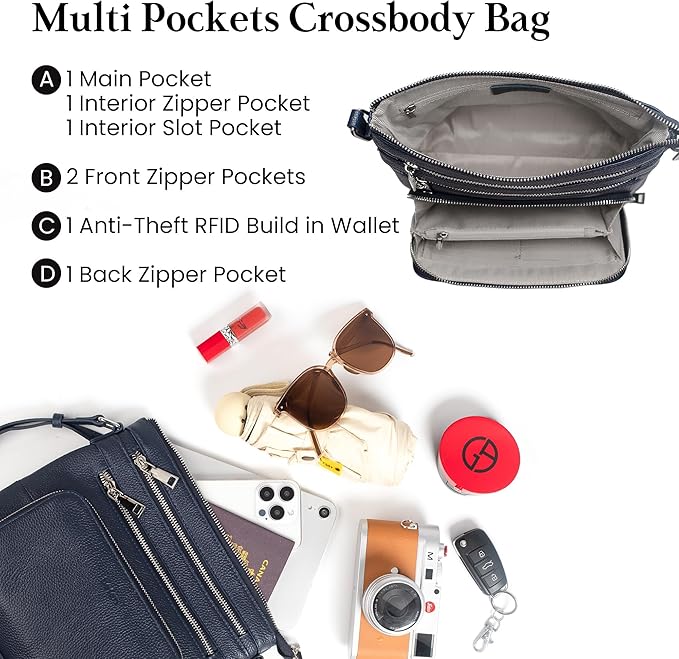 befen Genuine Leather Crossbody Bags for Women, Medium Anti-Theft Shoulder Purse with Built in RFID Wallet for Travel