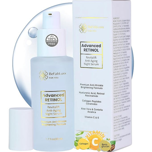 Advanced Retinol Serum Skin Booster- Face, Neck Anti Aging Night Serum - Hyaluronic, Niacinamide, Collagen, Glycolic Acid, Vitamin C & E for Wrinkles, Fine Lines & Dark Spots for Women & Men