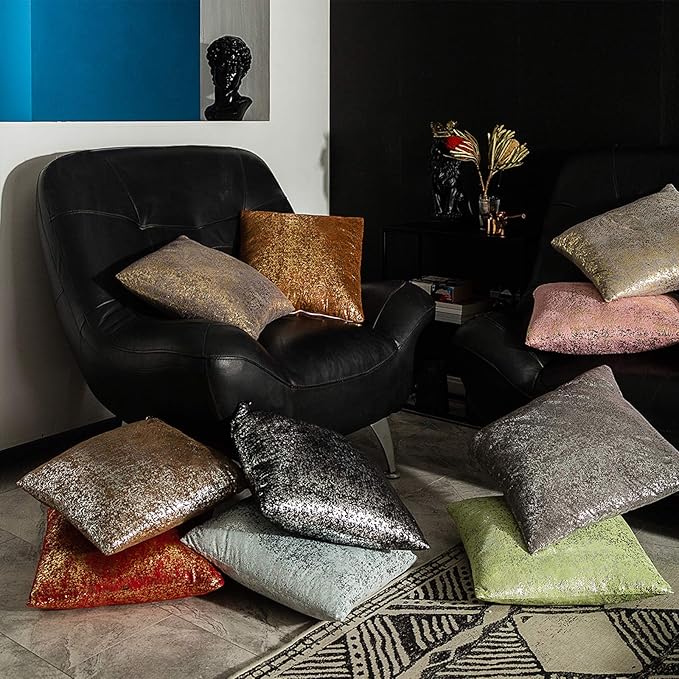 Xinrjojo Pack of 2, Shimmery Pillow, Soft Solid Color Sparkling Decorative Throw Pillow Covers Set, Cushion Cases Pillowcases for Sofa Bedroom Car, 24 x24 Inch 60 x 60cm (Silver- Black)