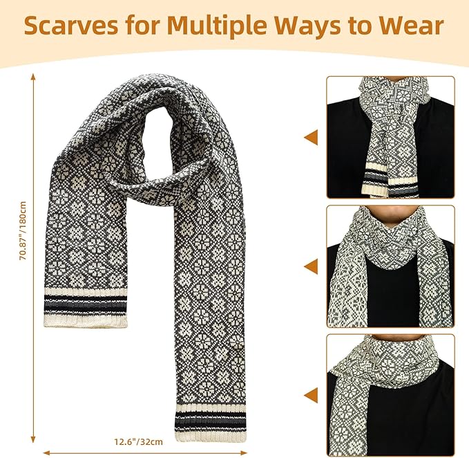 Womens Winter Beanie Hat Long Scarf and Touchscreen Gloves 3Pieces Fleece Lined Skull Caps with Pompom Neck Scarves Set