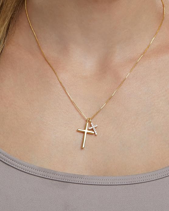 Milla 14K Gold Plated Cross Necklace for Women, Silver Cross Necklaces for Women, 18 inches Chain with Cross Pendant