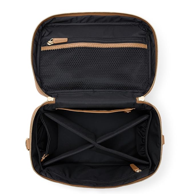 Leatherology Camel XL Train Case – Full-Grain Leather Cosmetic Organizer with Spacious Interior, Removable Dividers, Water-Resistant Lining & D-Rings for Strap