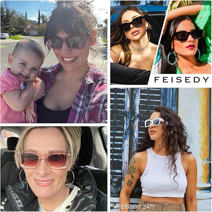 FEISEDY Classic Women Sunglasses Fashion Thick Square Sun Glasses Chunky Frame UV400 B2471
